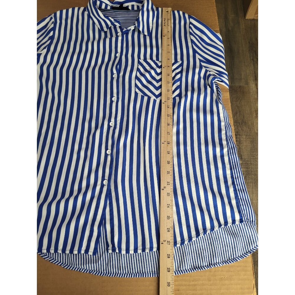 Jane & Delancey Women's XL Blue White Striped Button Down Shirt Coastal Beach - Picture 6 of 7